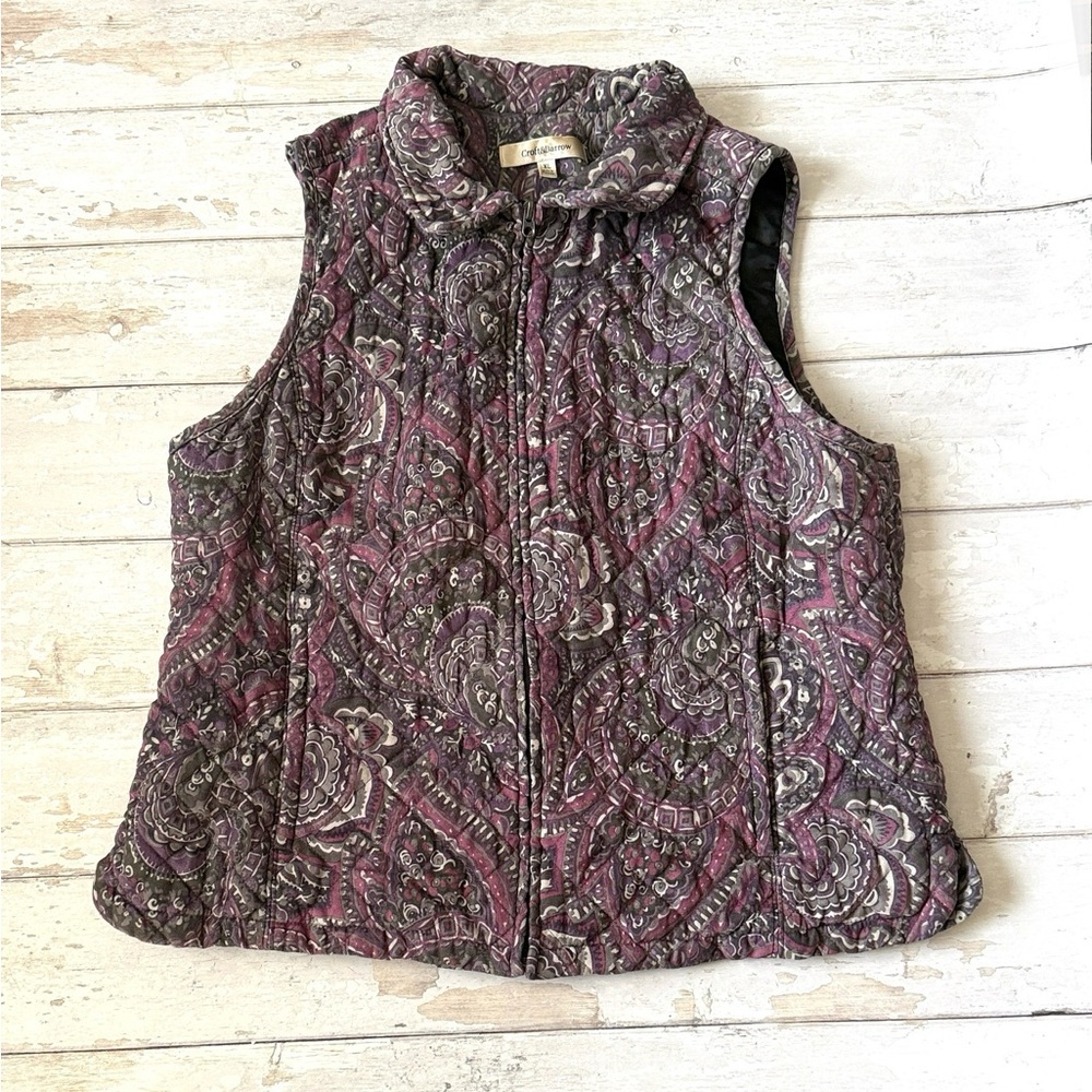 Croft&Barrow XL Women’s Quilted Lined Vest Zip Up Purple Green Print X Large